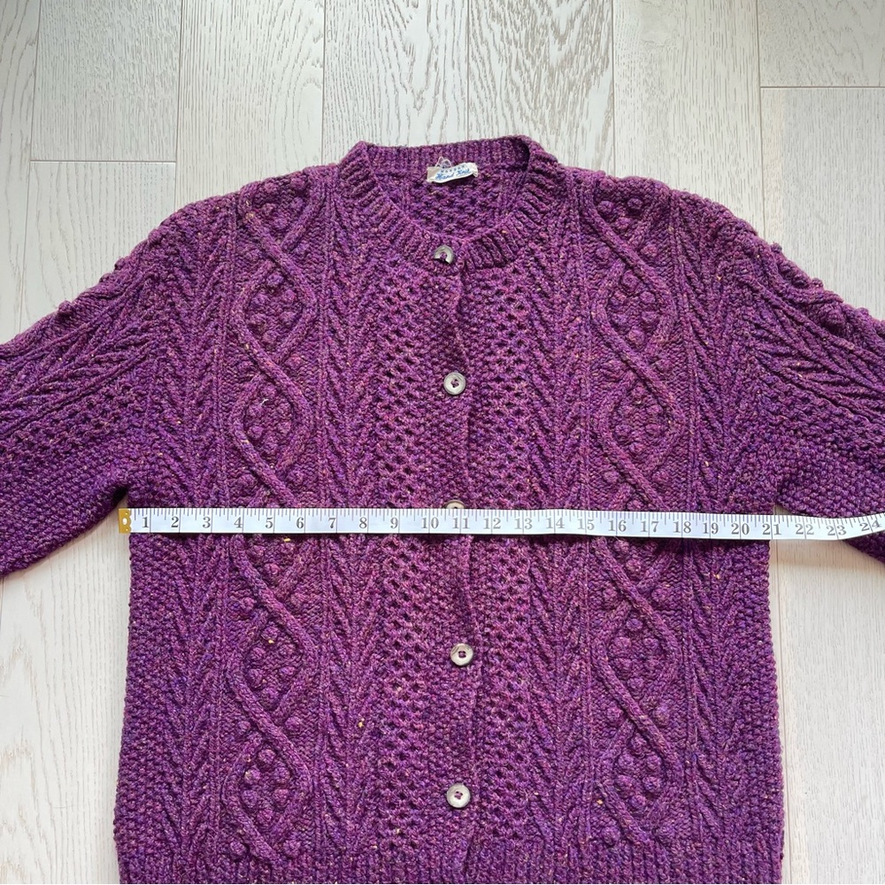 Vintage Mandan Hand Knit 100% Wool Cable Aran Fisherman Chunky Sweater Cardigan - Picture 10 of 14